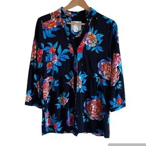 Anthropologie Maeve Woman Size 12 Woodland Walk Button Front Floral Blouse